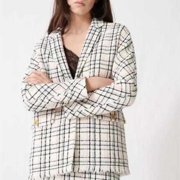 Maje Paris Tweed Check Blazer – Size 36 (Small) - Picture 2 of 7